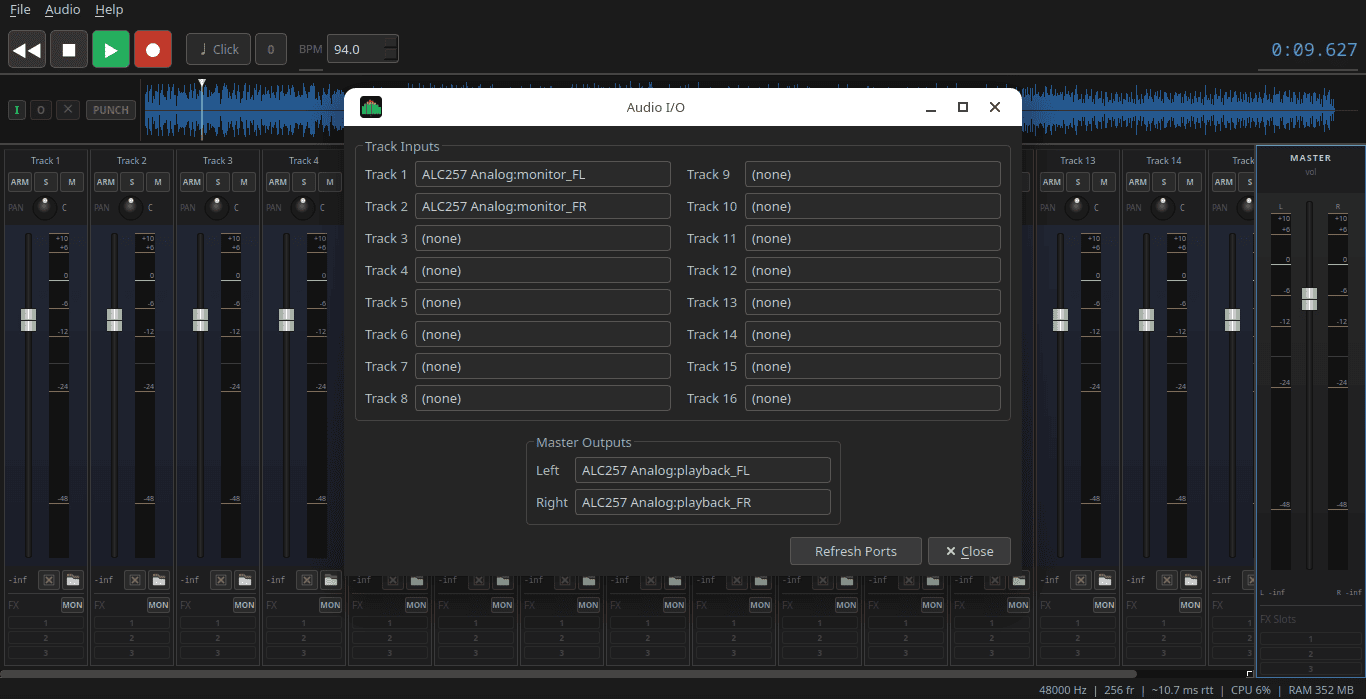 Audio I/O settings