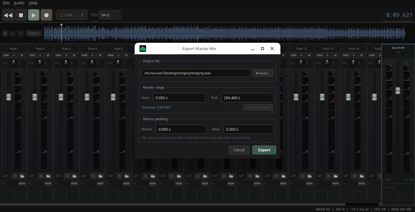 Export master mix