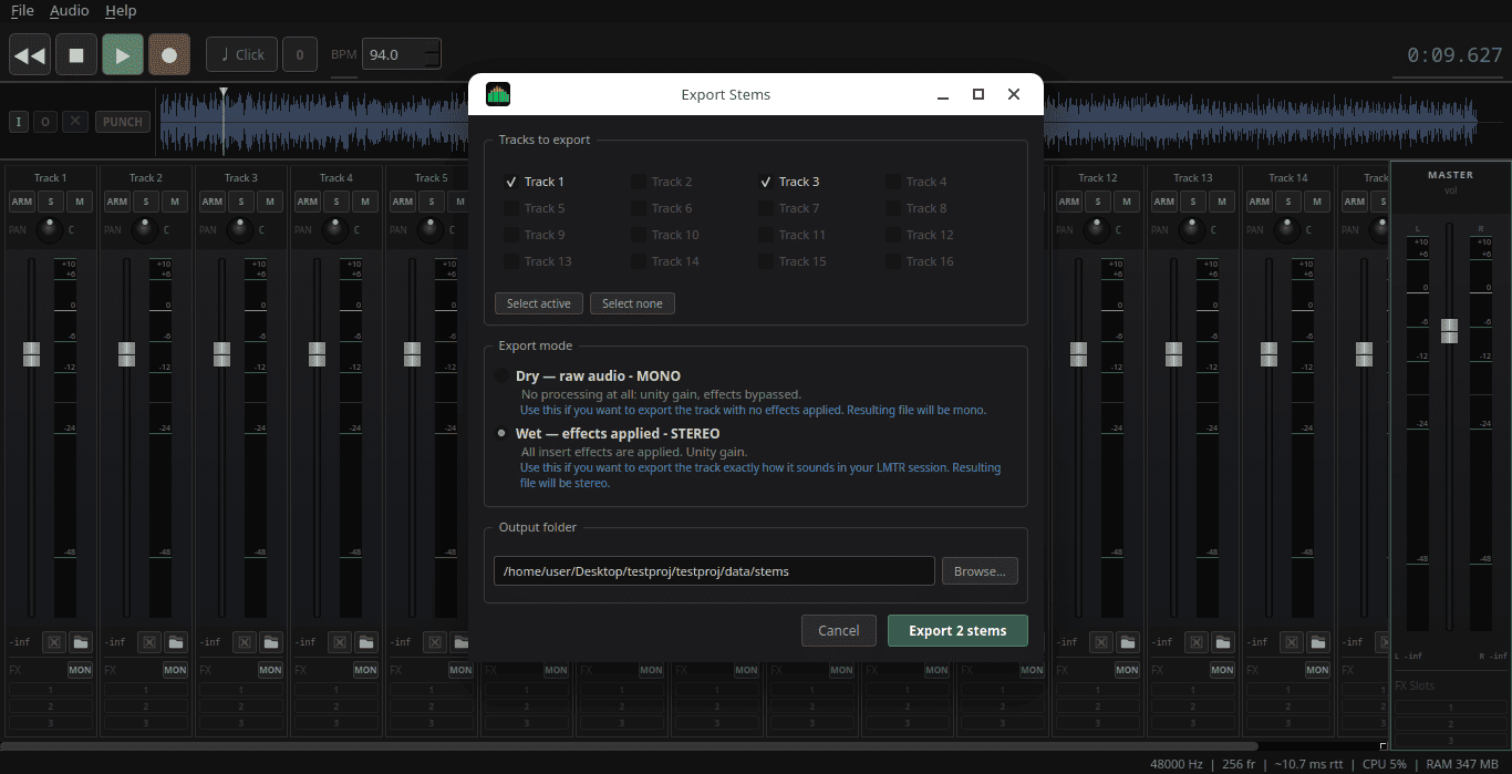 Export stems